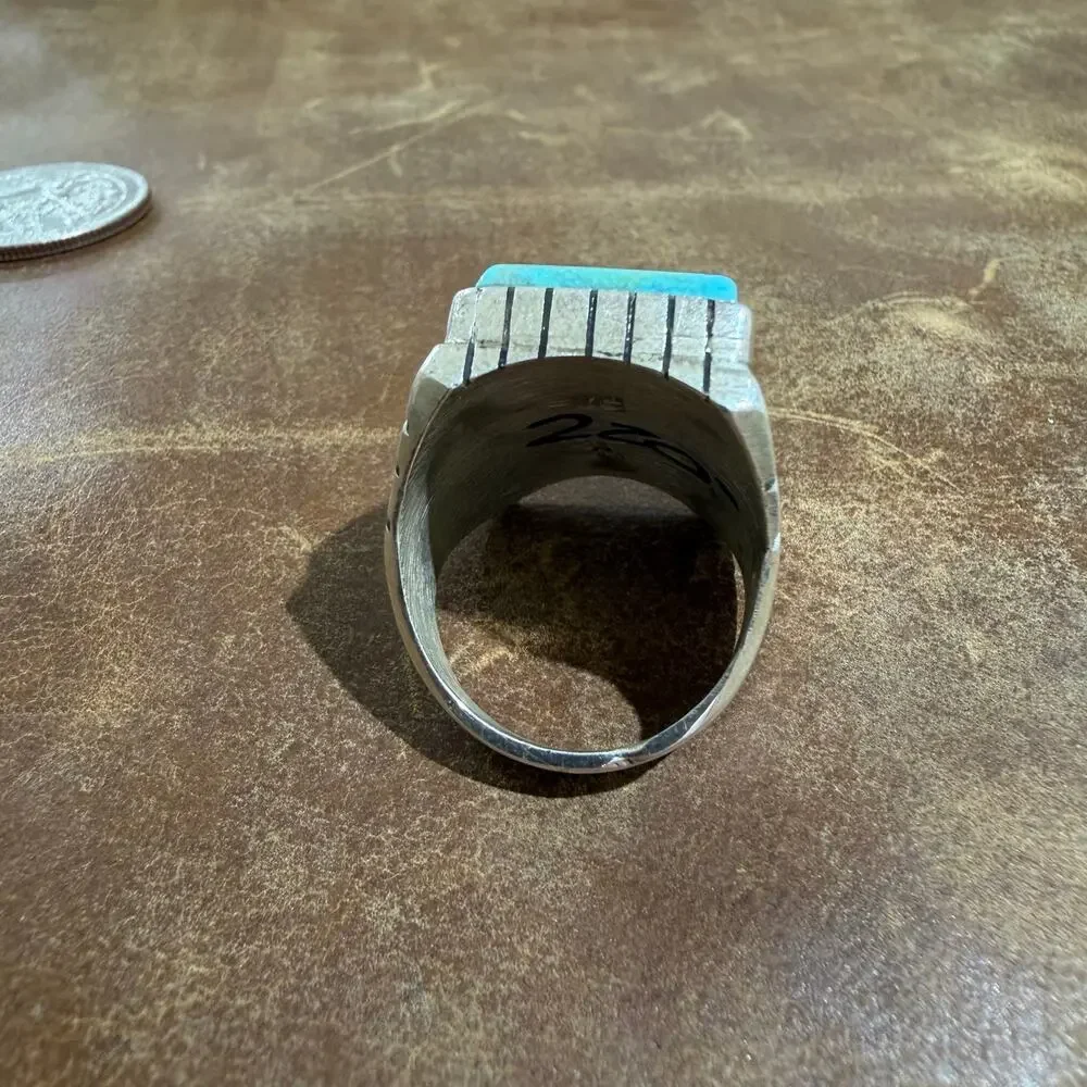 Navajo Native American Turquoise & Sterling Silver Ring Size 9 by Ray Jack